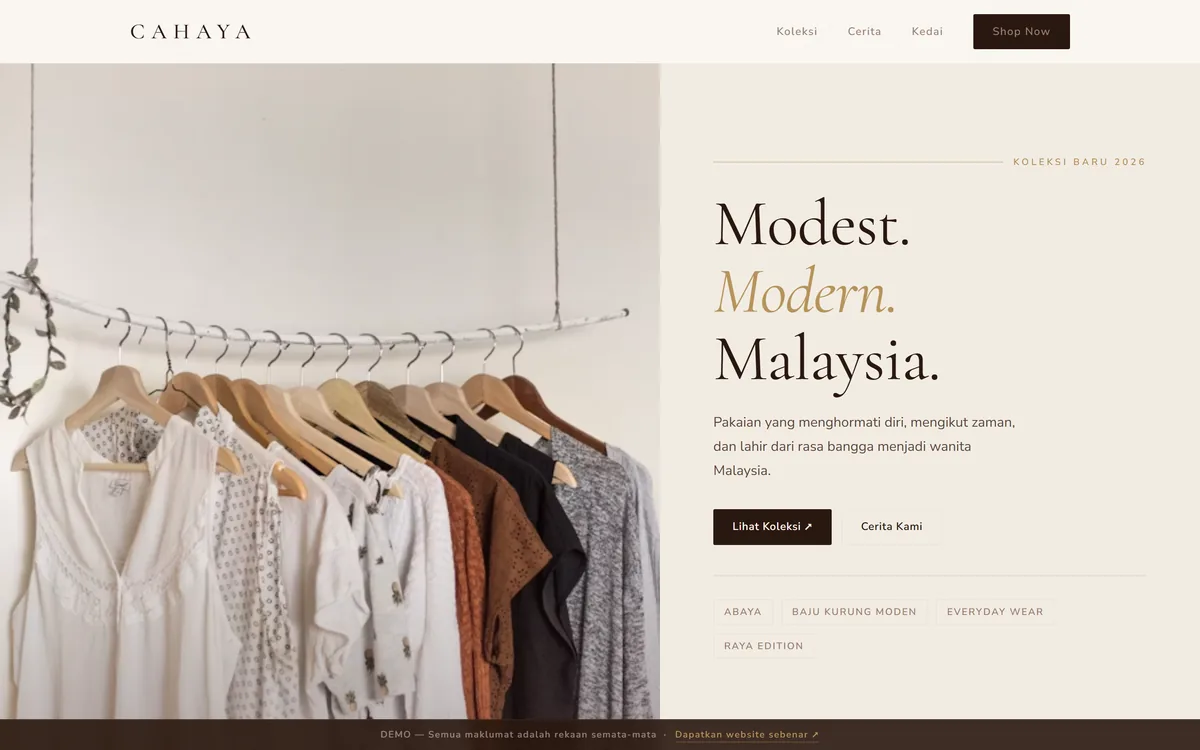 Screenshot of the CAHAYA site