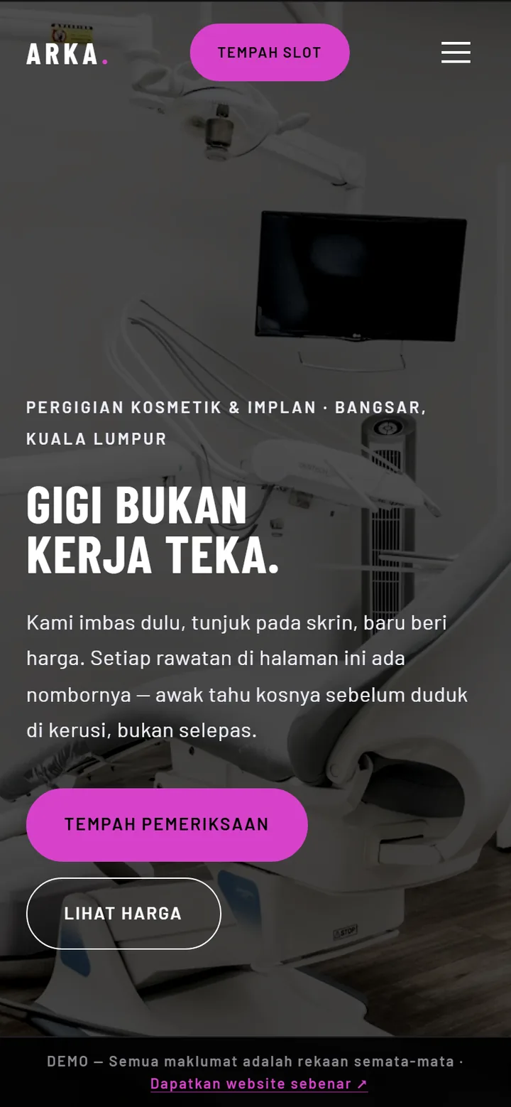 Screenshot of the ARKA DENTAL site