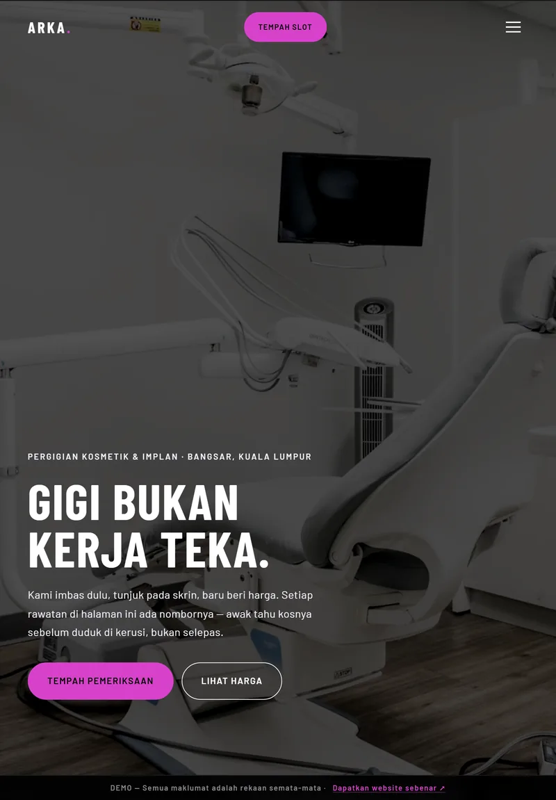 Tablet view of the ARKA DENTAL site