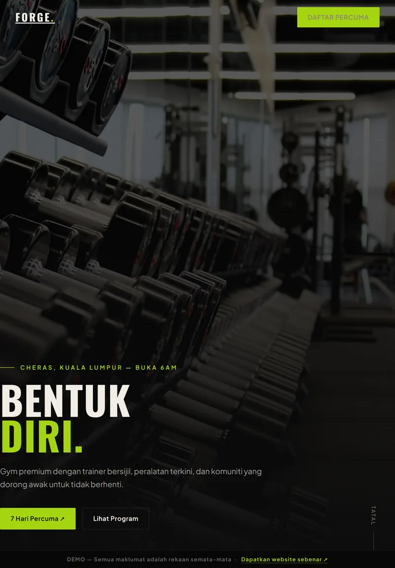 Tablet view of the FORGE FITNESS site