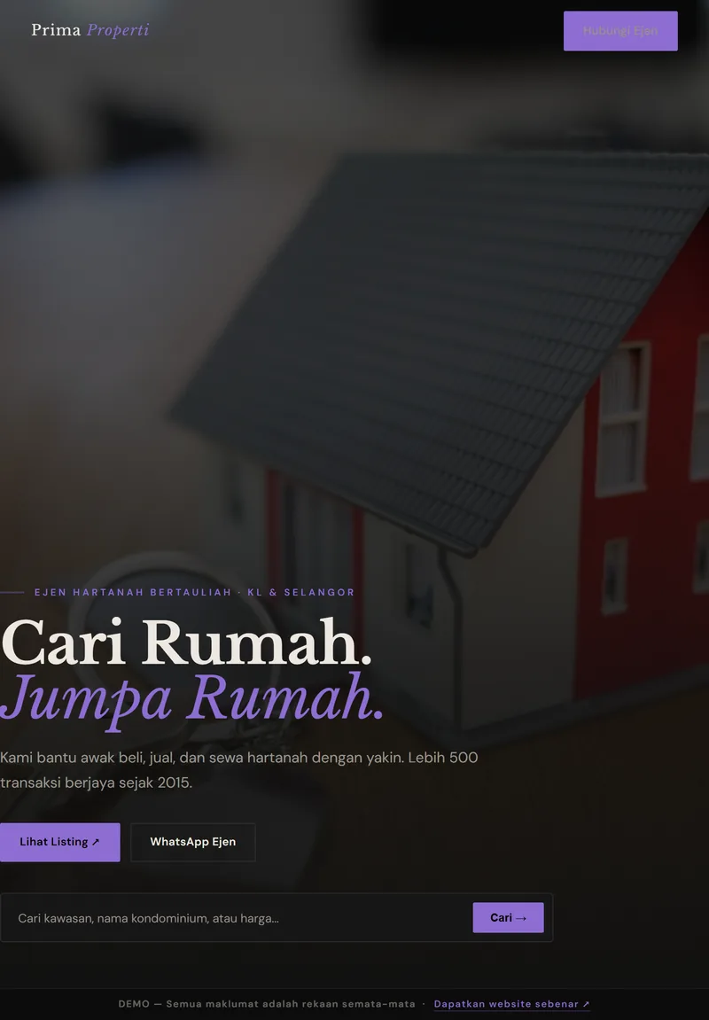 Tablet view of the PRIMA PROPERTI site