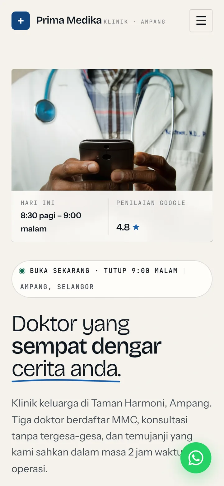 Paparan telefon laman PRIMA MEDIKA