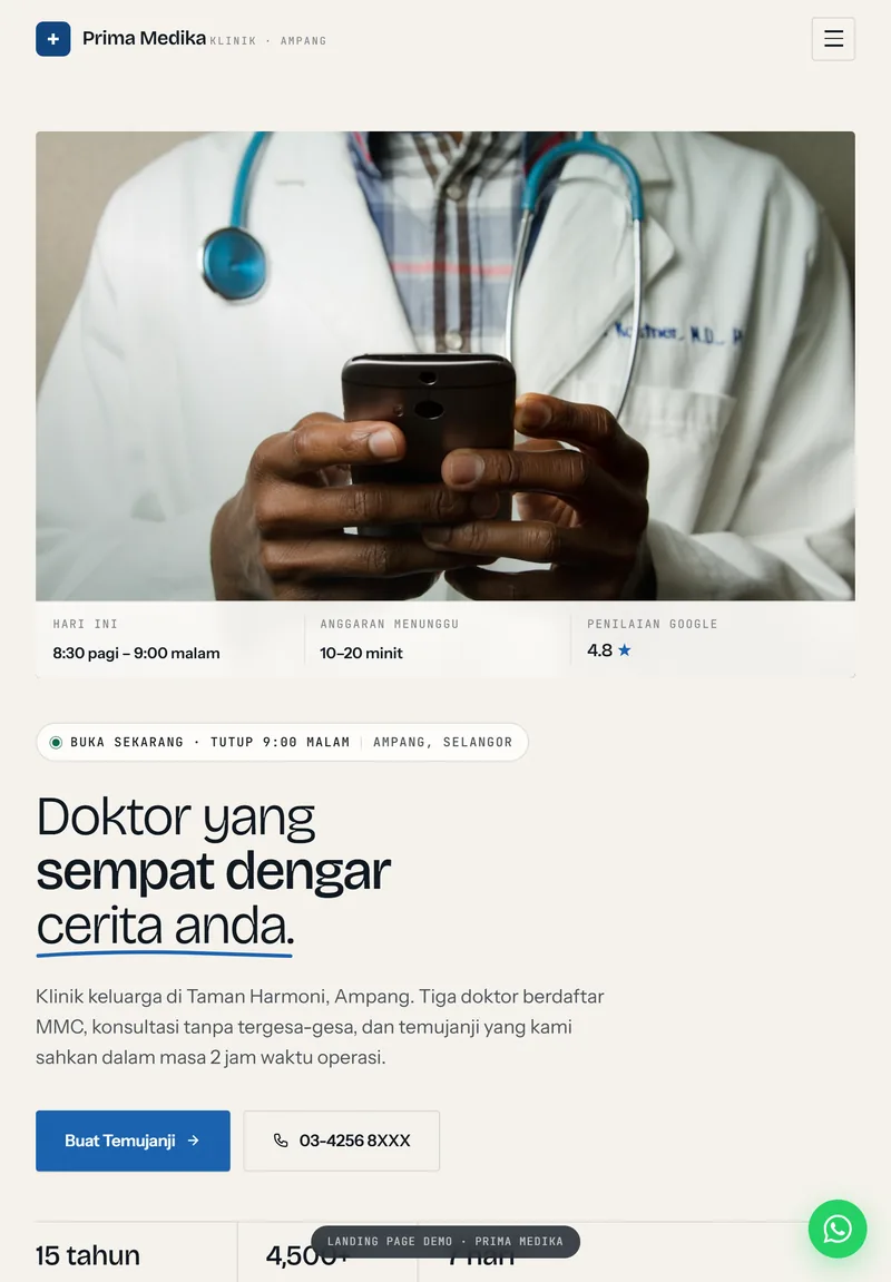 Paparan tablet laman PRIMA MEDIKA