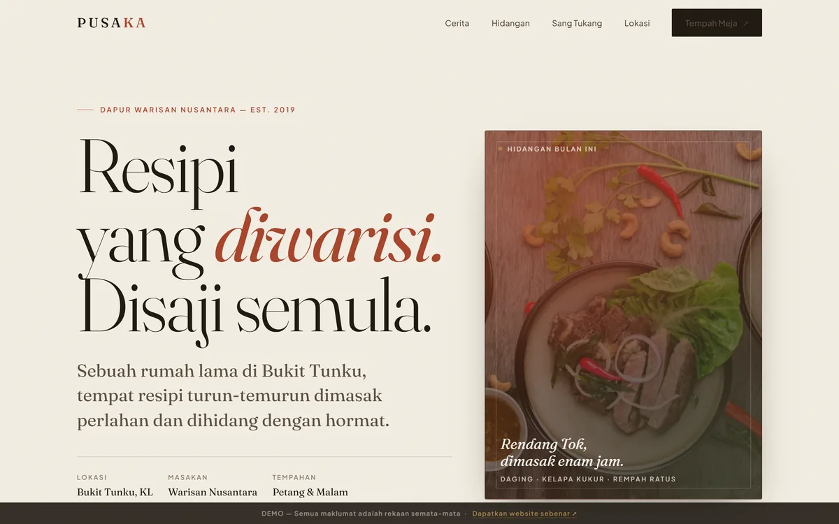 Screenshot of the PUSAKA site, one of the SOLAHX examples
