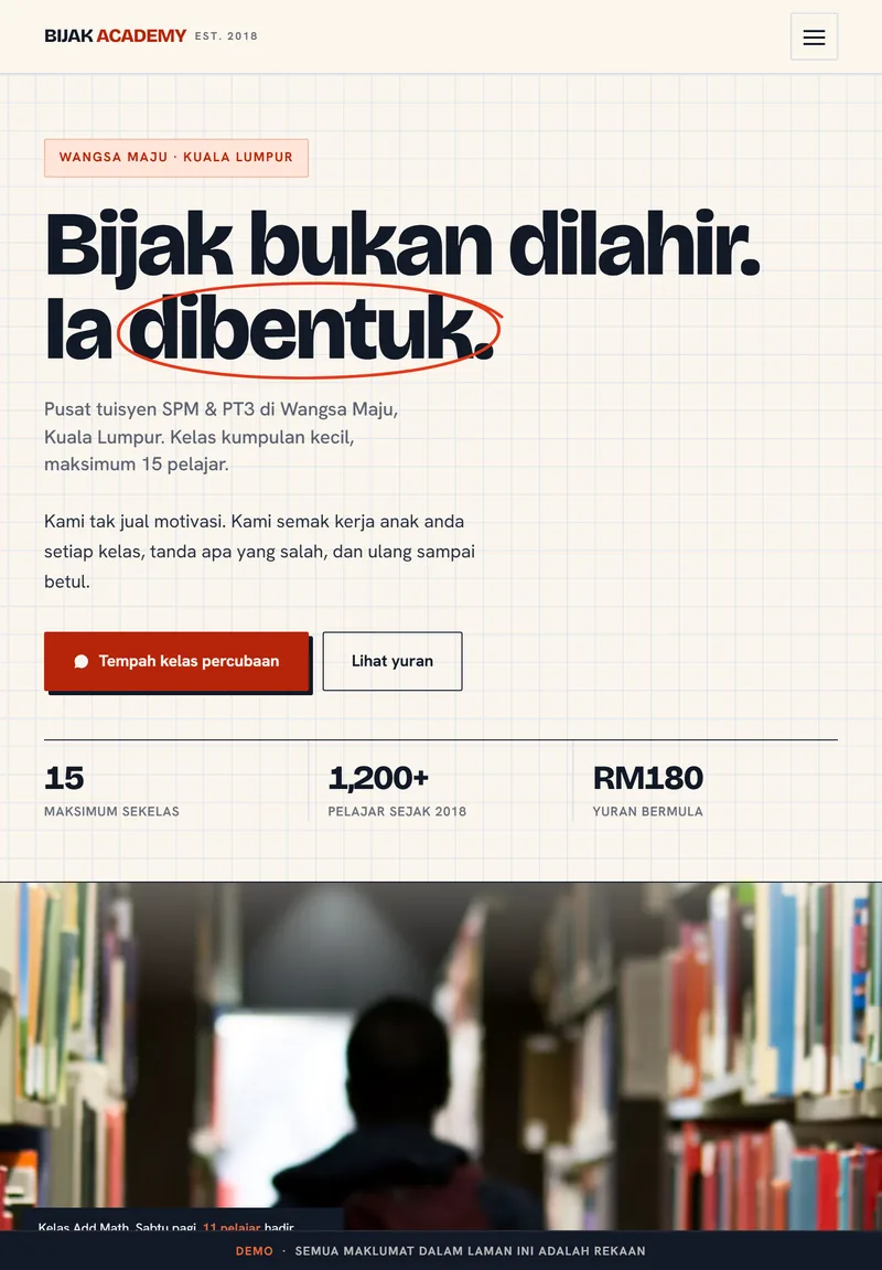 Tablet view of the BIJAK ACADEMY site