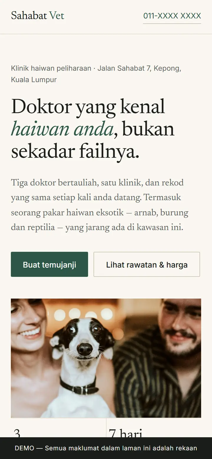 Screenshot of the SAHABAT VET site