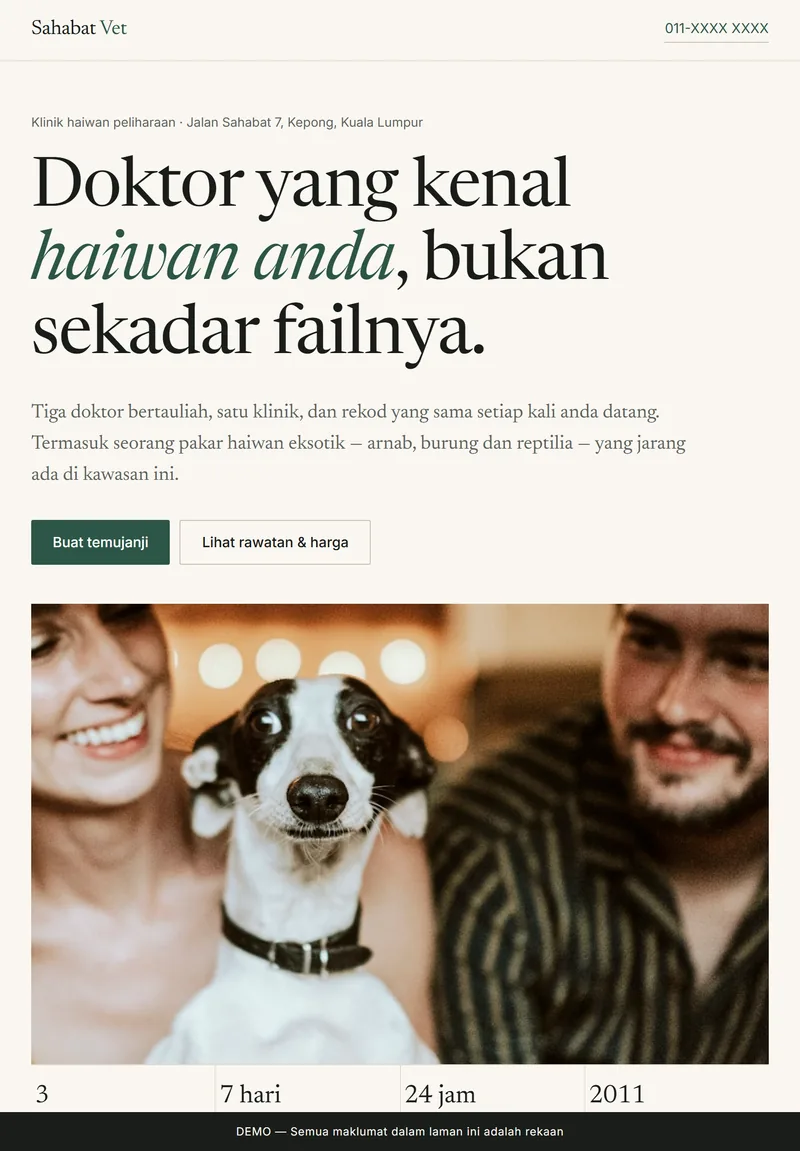 Tablet view of the SAHABAT VET site