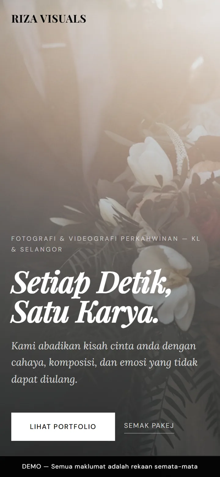Screenshot of the RIZA VISUALS site